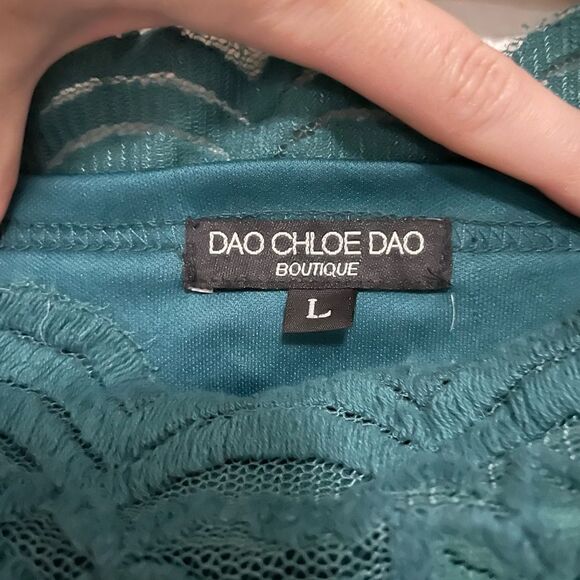 Dao Chloe Dao Green Lace Off Shoulder Bodycon Dress Size L - Picture 3 of 3